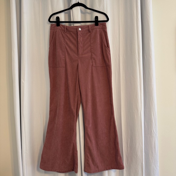 Cider Pants - Cider Mauve Corduroy Wide Leg High Rise Pants Retro 70s Style Size Large